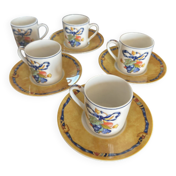 Bernardaud Limoges Borghèse – 5 cups + 4 saucers in porcelain