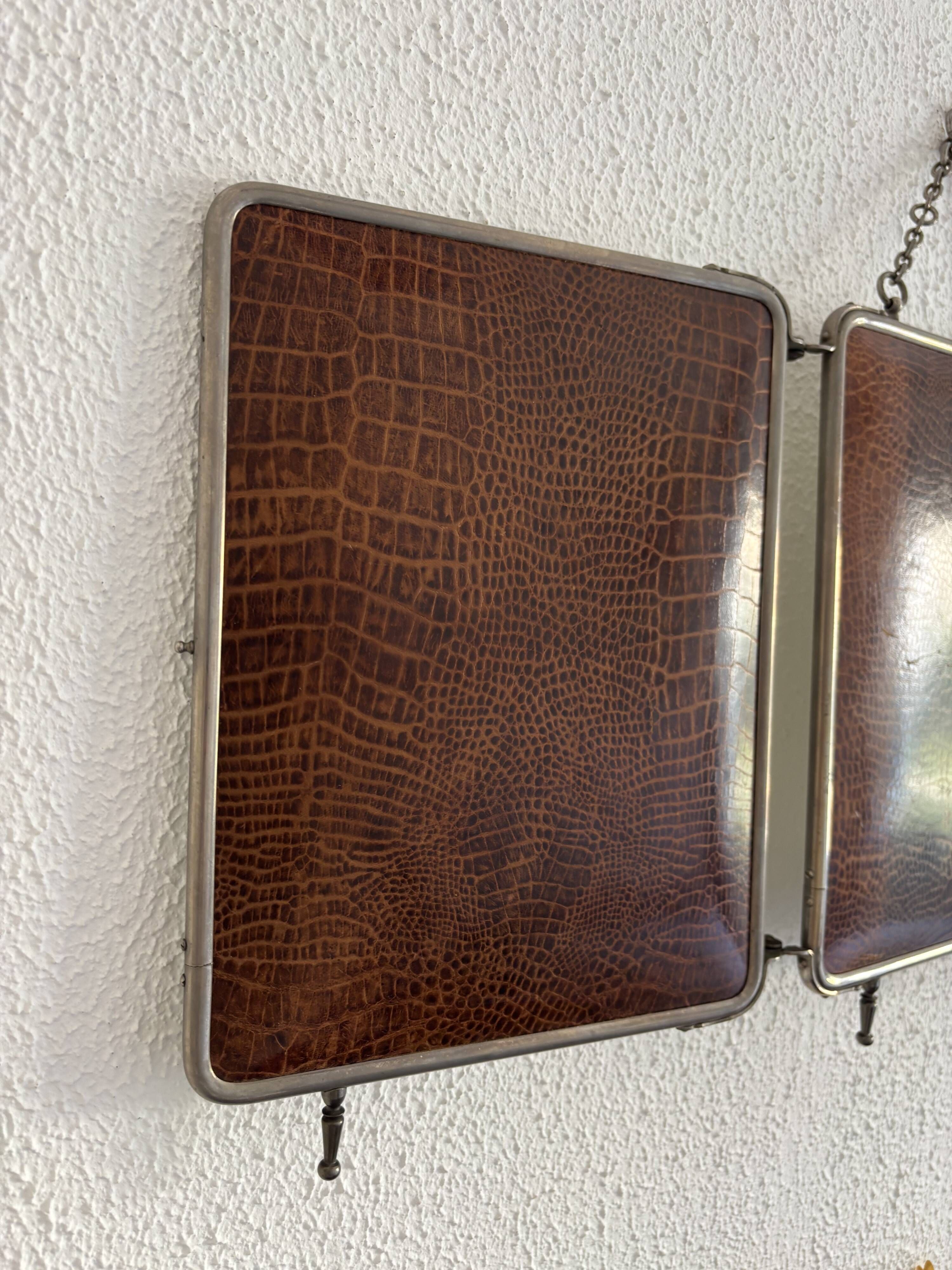 Vintage 1930s triptych barber mirror crocodile crystal - 30x69 cm