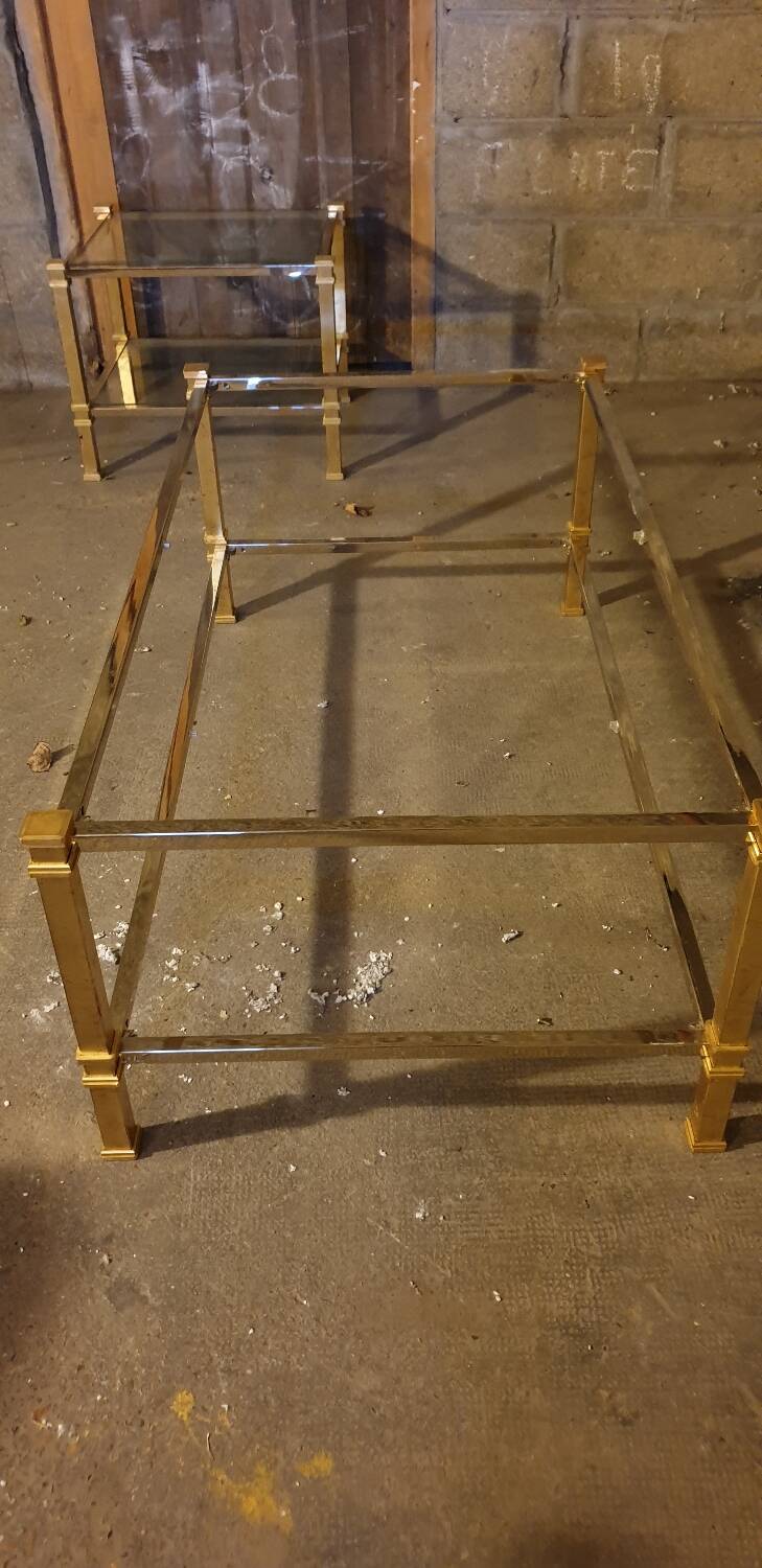 Glass and brass coffee table