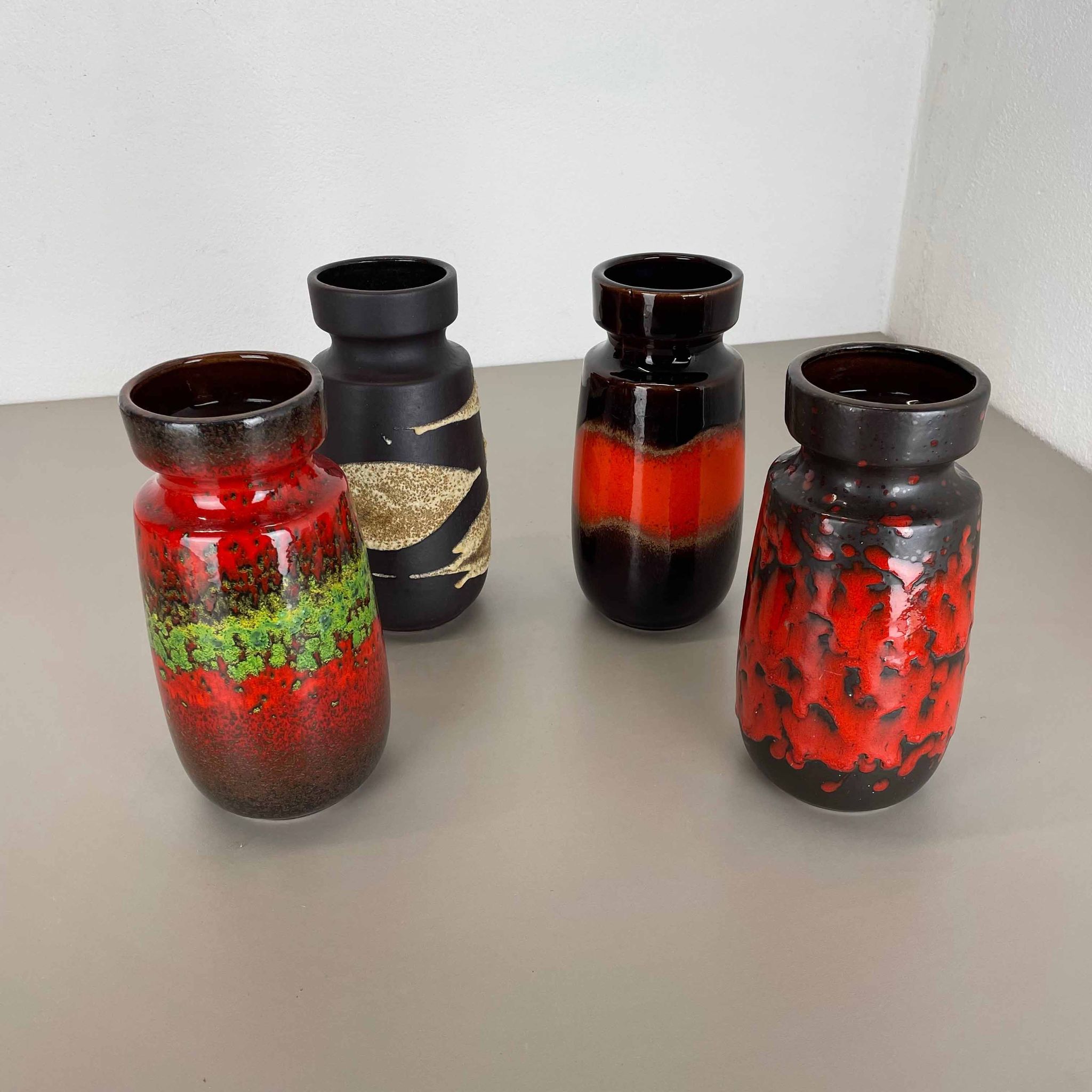 Set of Four Vintage Pottery Fat Lava Vases Made by Scheurich, Germany, 1970s