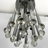 Sciolari, iconic glass sphere and chrome chandelier. Italy 1960s