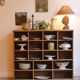 Large storage unit with compartments in waxed pine, early 20th century.