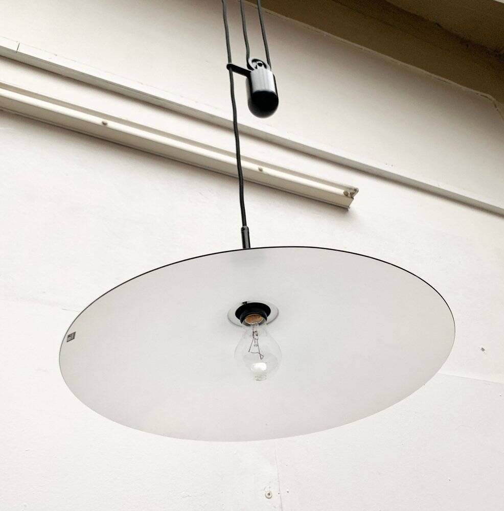 Postmodern vintage pendant lamp with counterweight by Metalarte, 1980s.