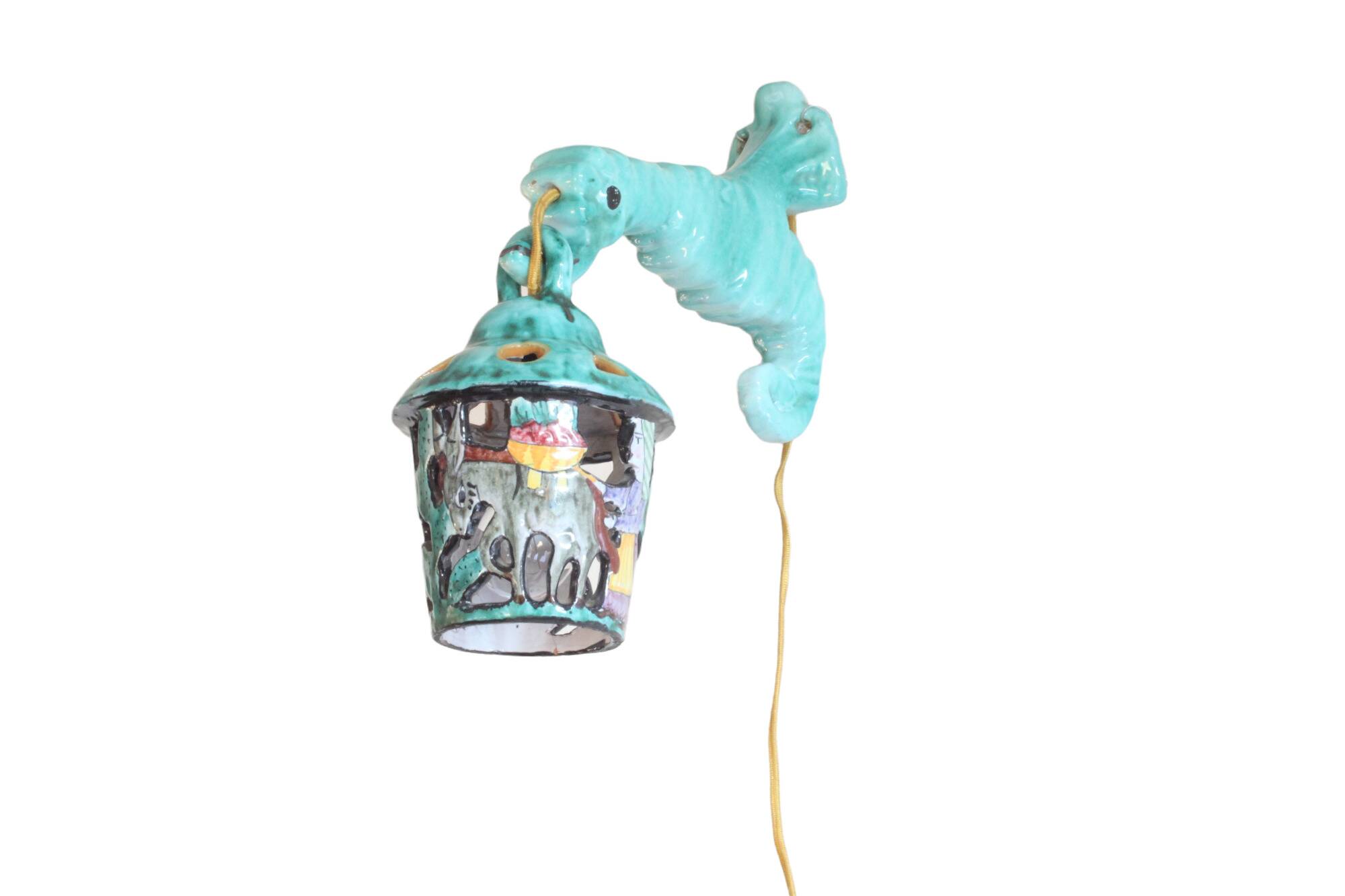Ceramic Seahorse Lantern from Vietri Sul Mare, Italy 1960S.