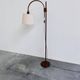 Mid-century modern adjustable teak arc floor lamp with fabric shade, 1960s