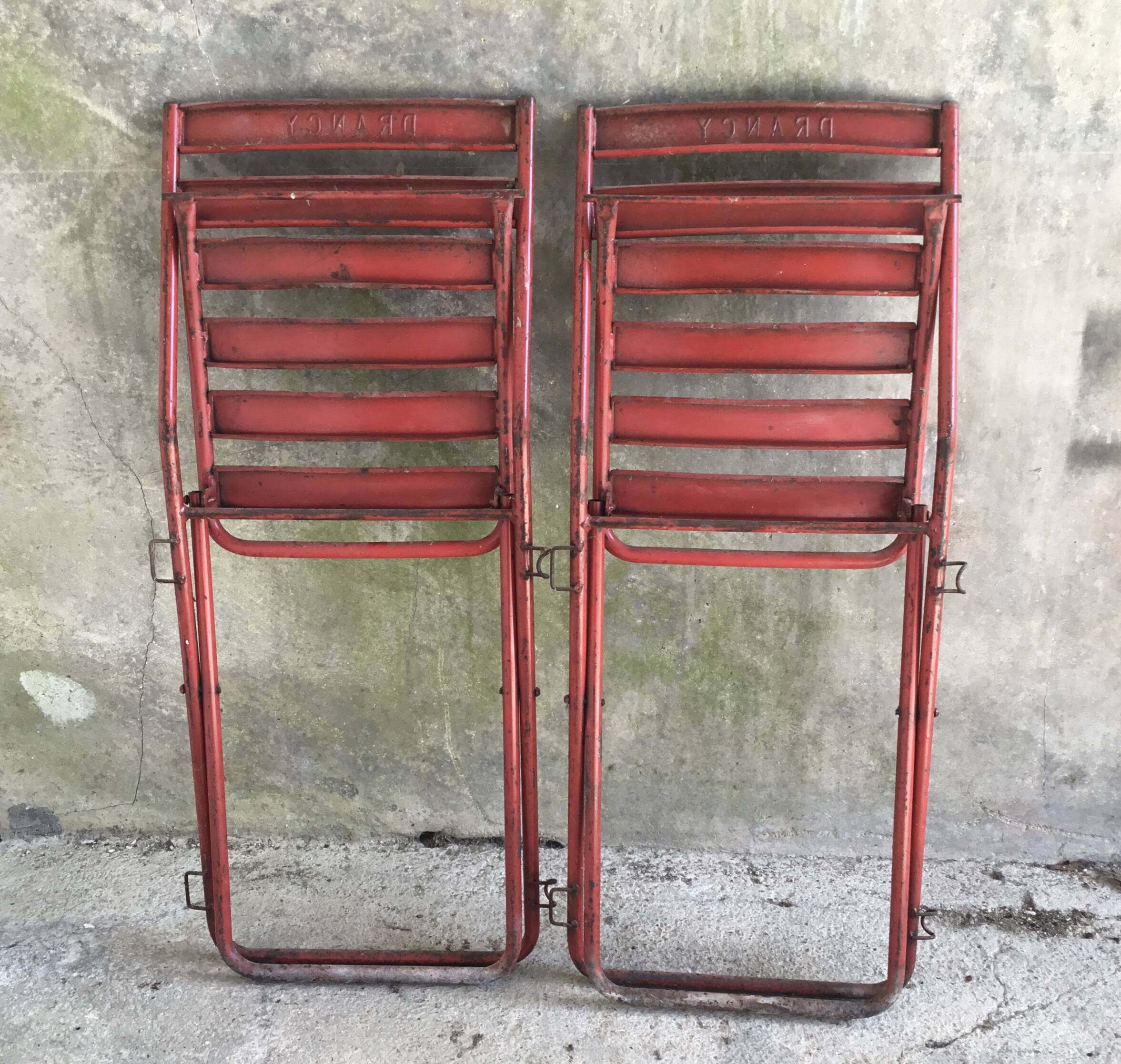 Pair of metal folding chairs Drancy - vintage 1950s