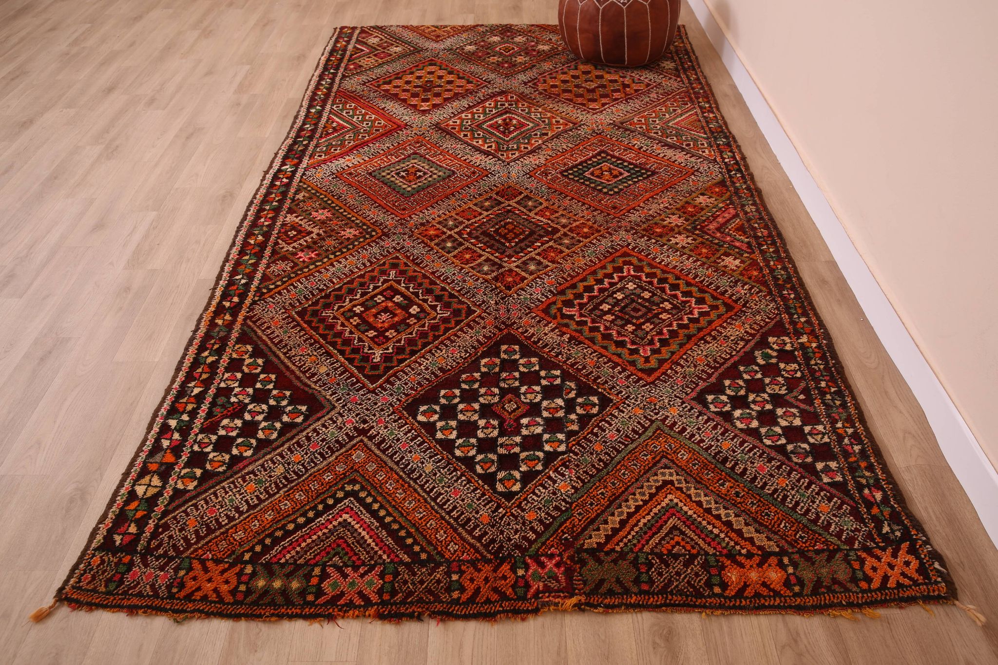 Burgundy Vintage Moroccan Rug 168 x 297 cm, Berber Wool Rug, Handmade Rug
