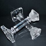 Set of 2 sandblasted crystal candlesticks in lalique art deco style - rattenberg crystal factory in austria