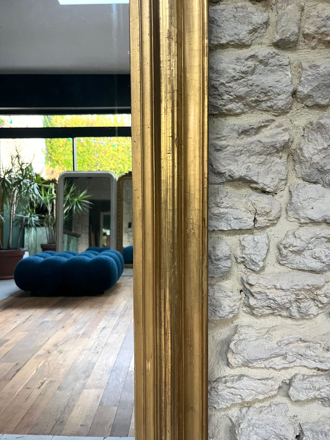 Antique mirror 136.5/98cm Louis-Philippe pearl-gilded with gold leaf.