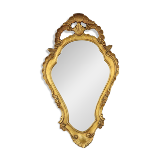 Miroir à crête du milieu du siècle Miroir classique doré France