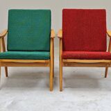 Pair of green-red boomerang armchairs by Antonin Suman for Ton (Thonet) 19
