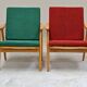 Pair of green-red boomerang armchairs by Antonin Suman for Ton (Thonet) 19