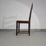 Set of 2 oak, rustic, farmhouse, ladderback dining chairs with rush seats