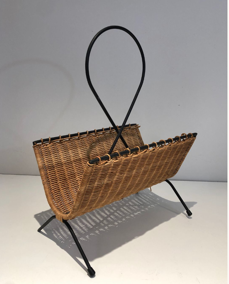 Rattan and black lacquered metal magazine racks