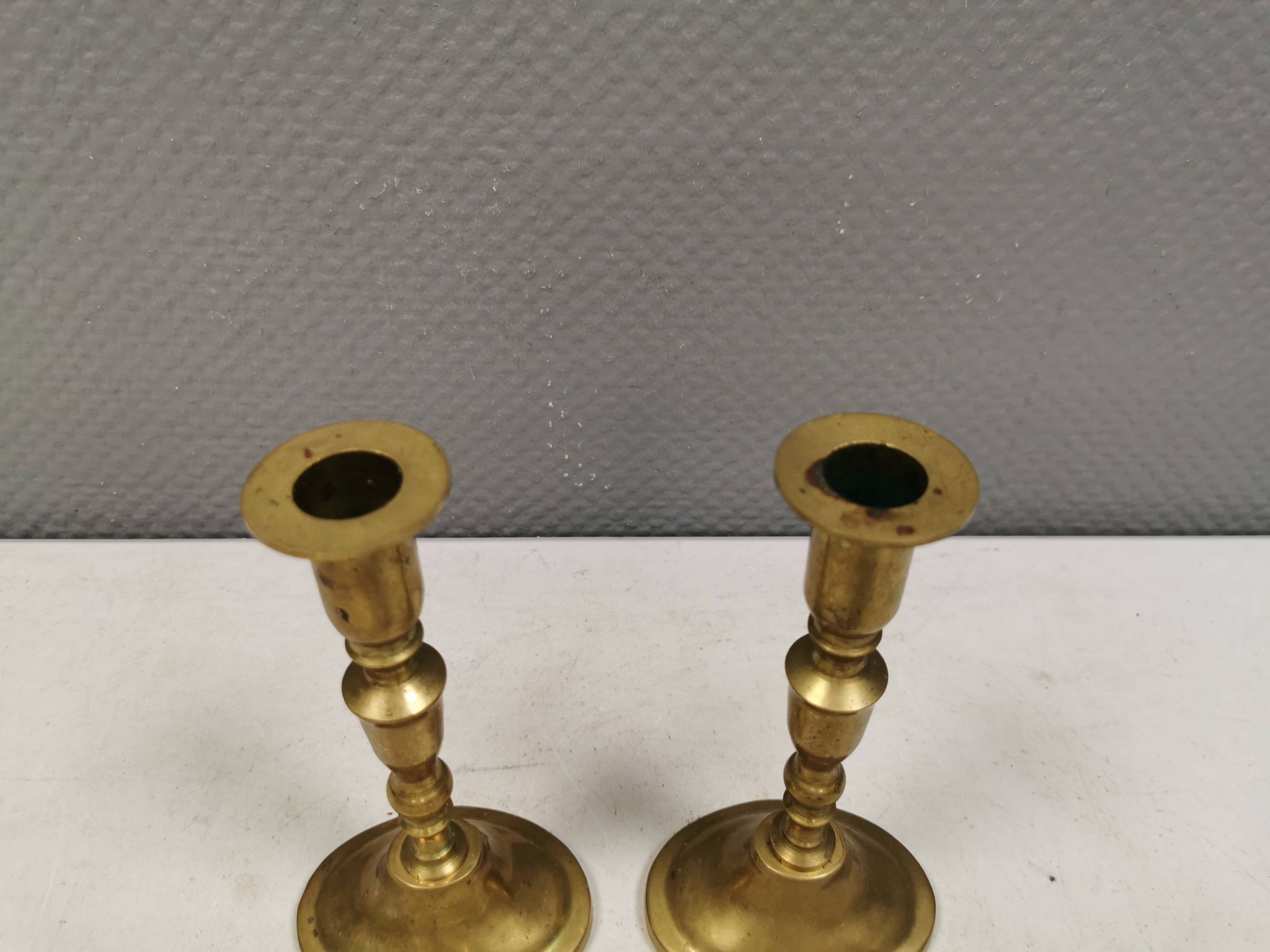 A set of vintage brass candlesticks, made by MALM Denmark in the 1960-70s.