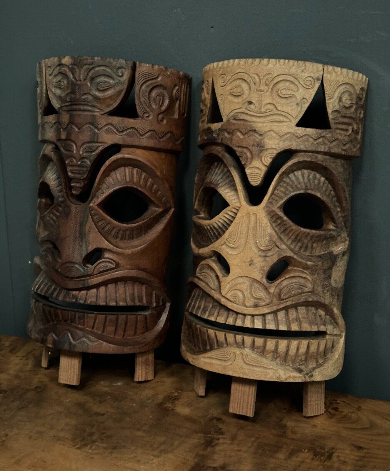 Pair of mid-20th century Africanist statue masks in carved wood