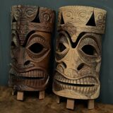 Pair of mid-20th century Africanist statue masks in carved wood