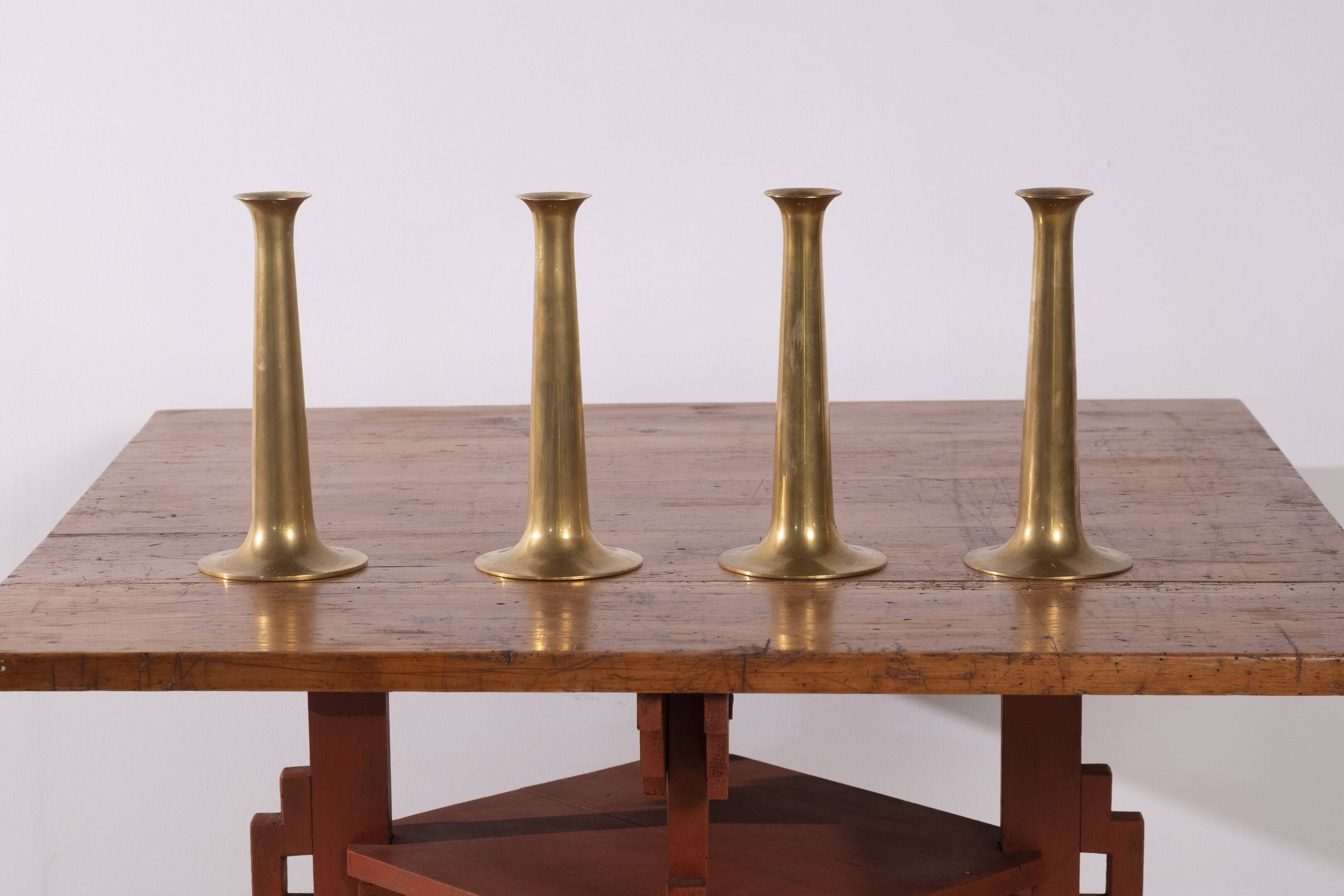 Set of 4 Hans Bølling Brass Candlesticks for Torben Ørskov, Denmark 1950s