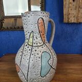 Hyèvre art pitcher signed polychrome enamels