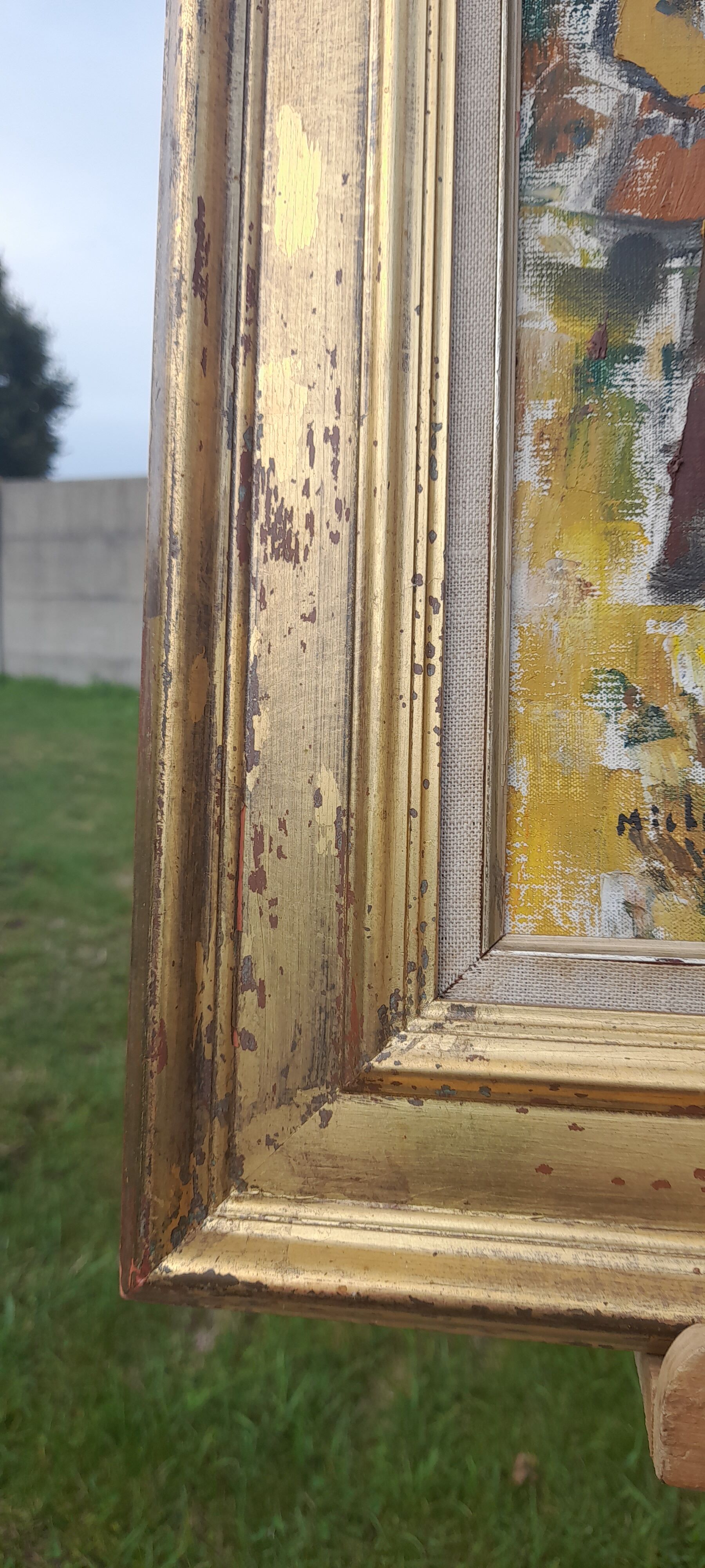 Oil on canvas framed hunting return Michel Gilbert 50 X 73 cm