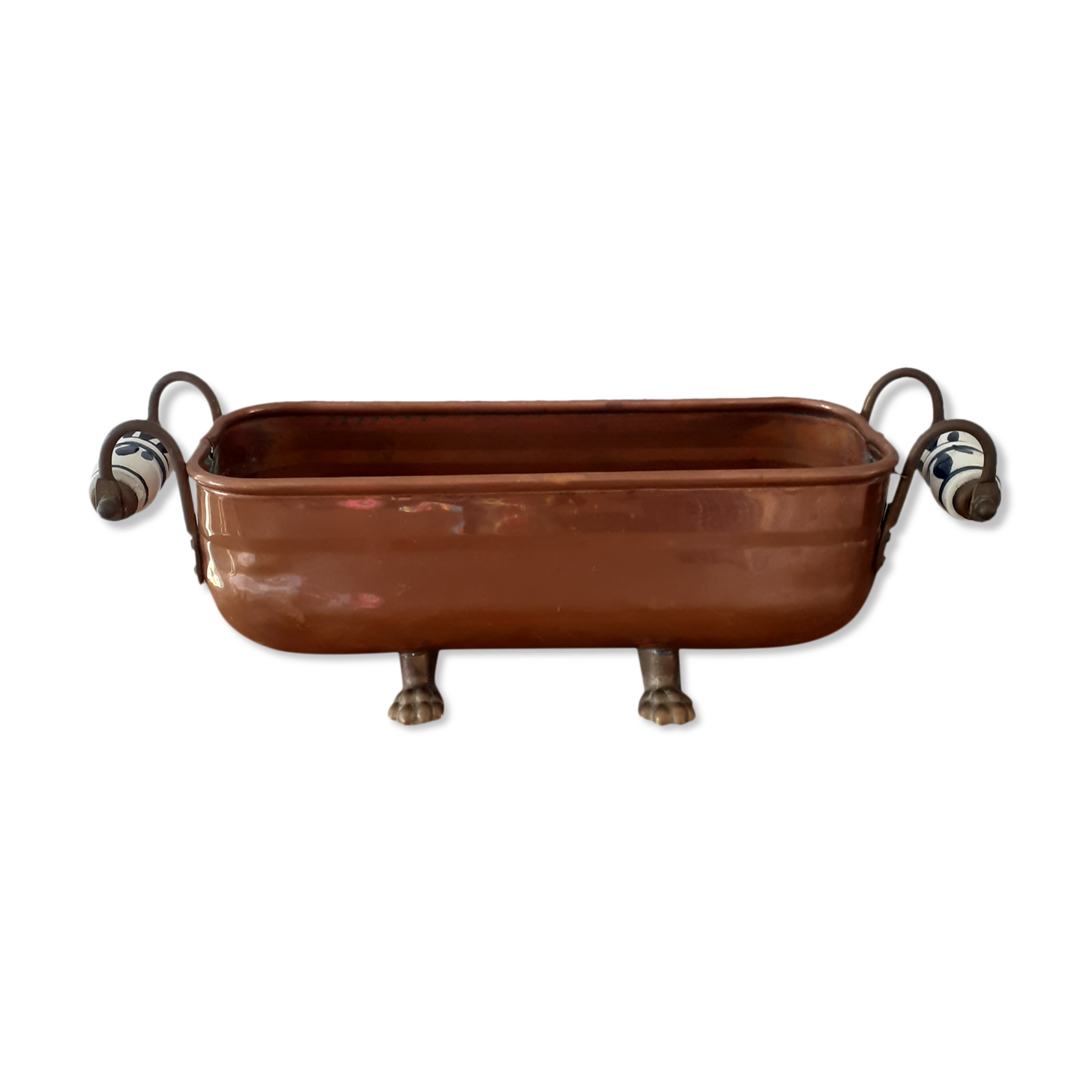 Copper planter porcelain handles