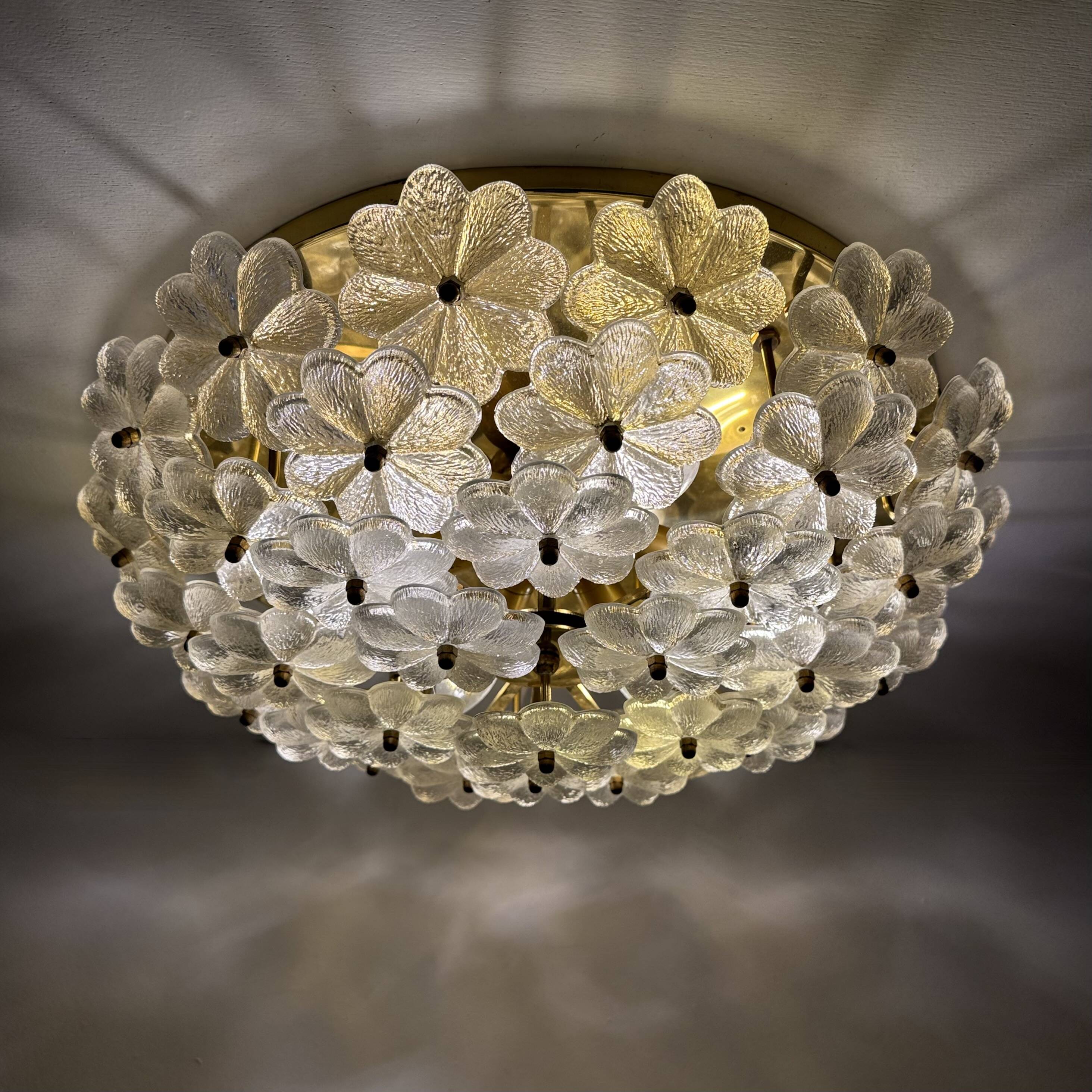 Large Floral Crystal Glass Flush Lamp by Ernst Palme , 1970s