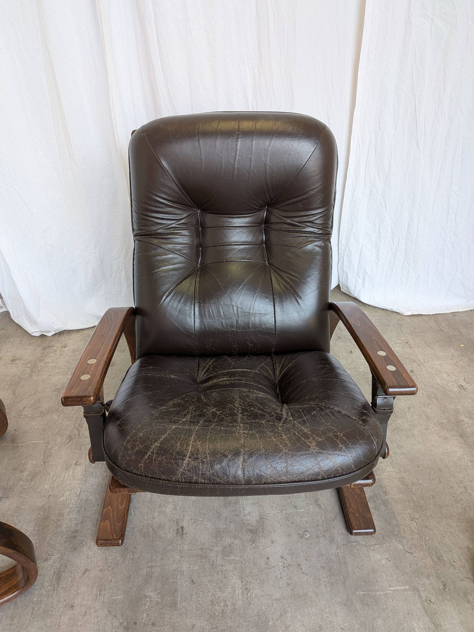 Vintage Panther Lounge Chair with Ottoman / Brown Leather Recliner Armchair