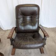 Vintage Panther Lounge Chair with Ottoman / Brown Leather Recliner Armchair