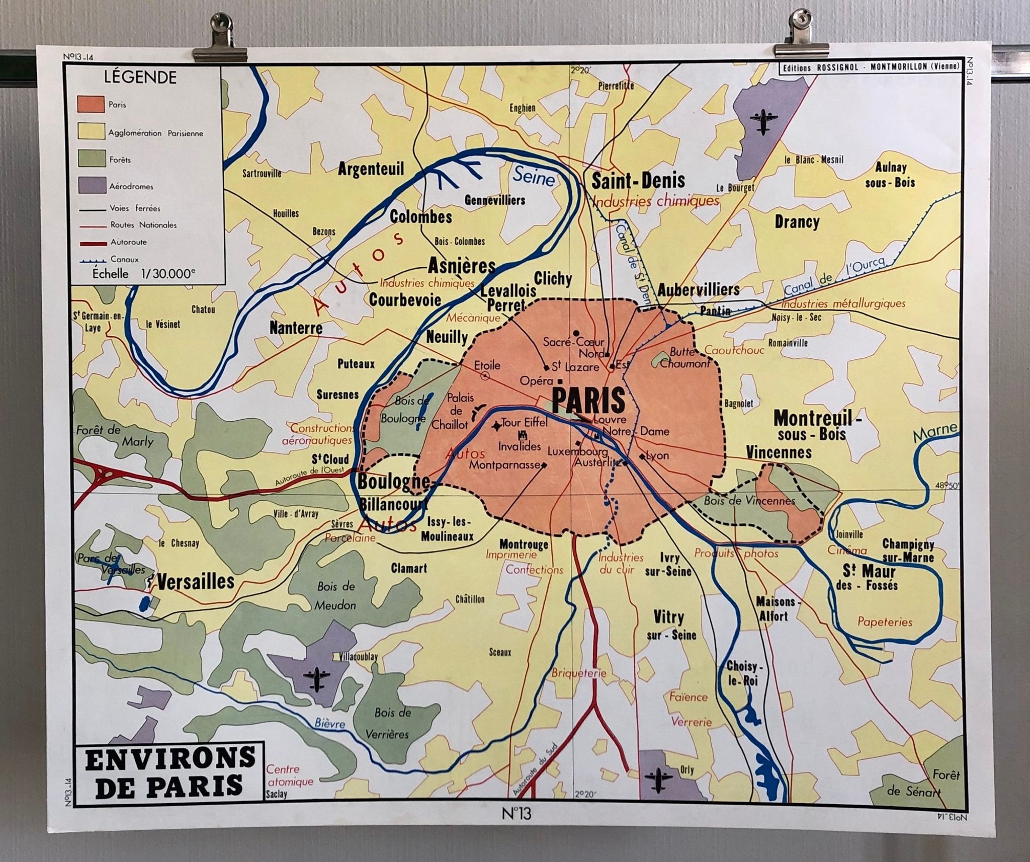 Affiche scolaire : tableau 13/14 : environs de paris/ région parisienne rossignol