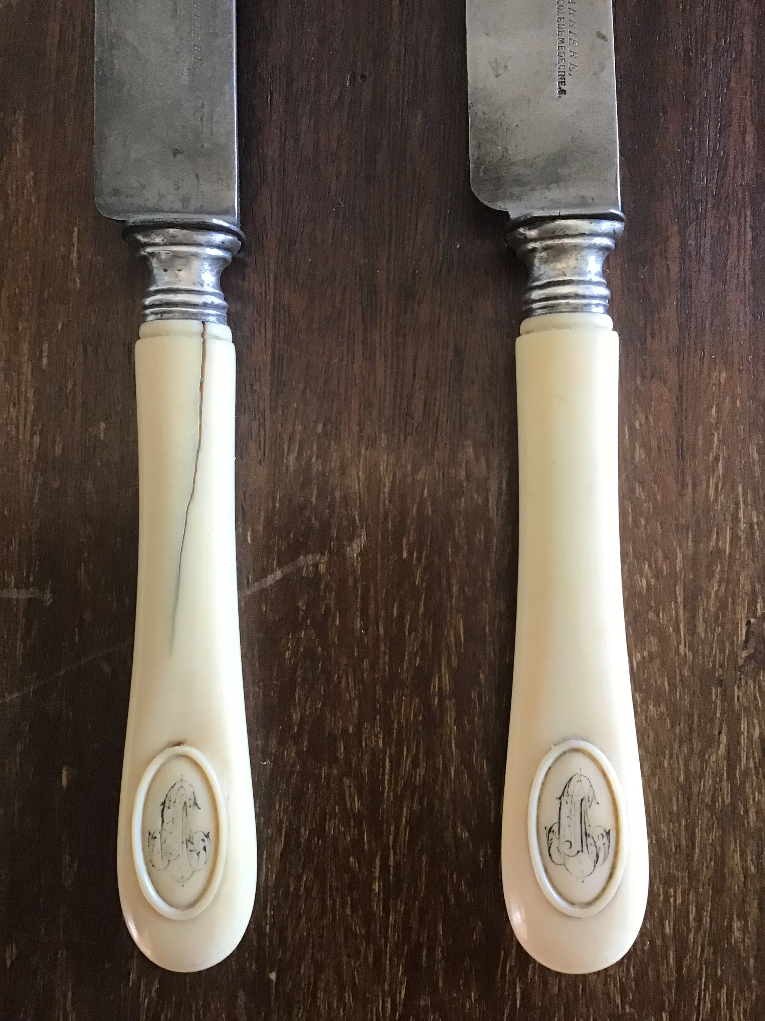 4 ivory handle knives 19 th