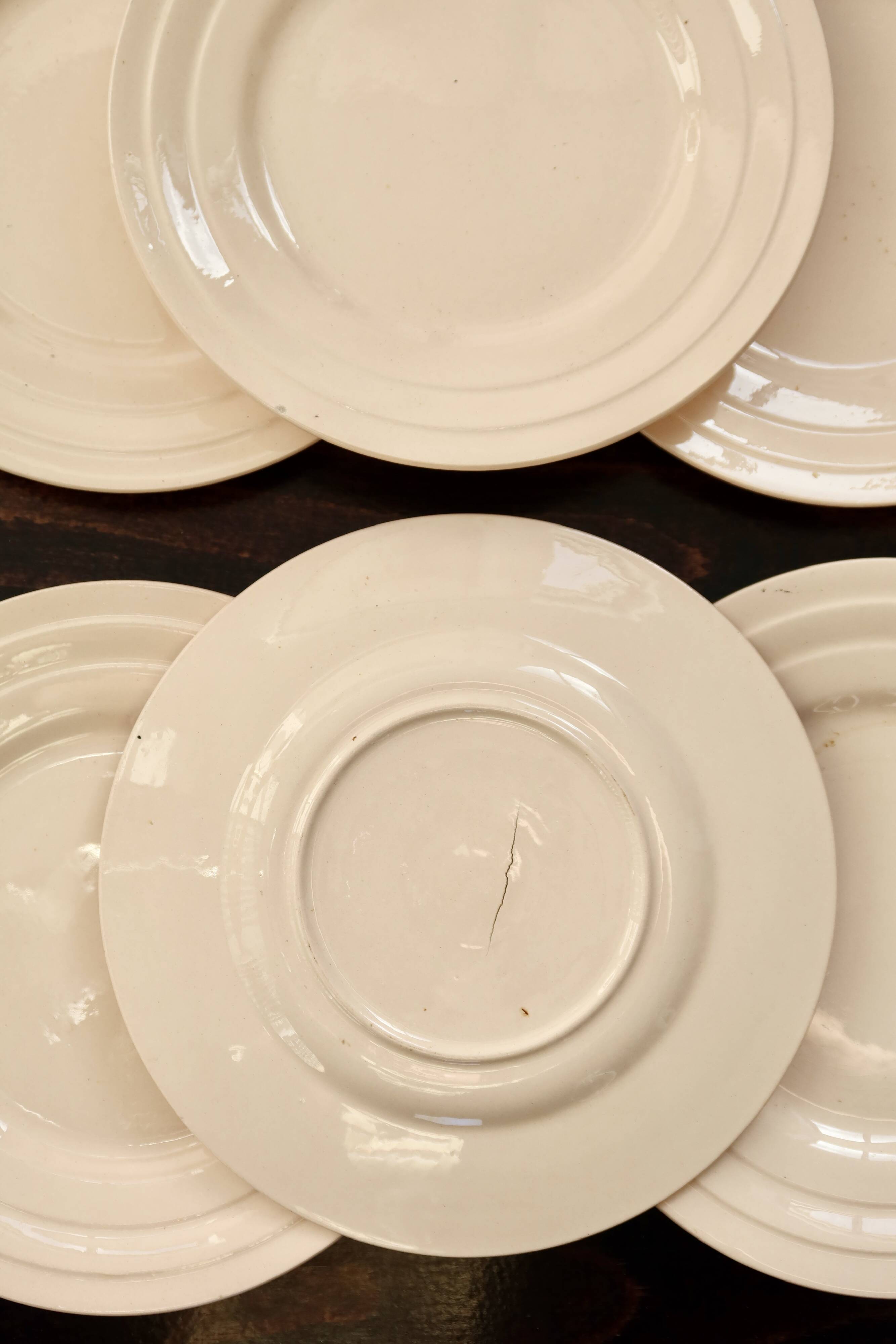 6 vintage pale pink earthenware dessert plates