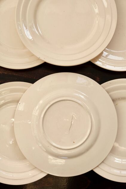 6 vintage pale pink earthenware dessert plates