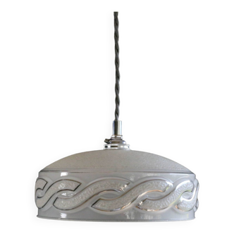 Antique pendant light in translucent grey clichy glass, molded - supplied with chrome socket
