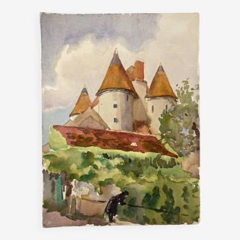 Watercolor Vintage Chateau