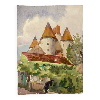 Watercolor Vintage Chateau