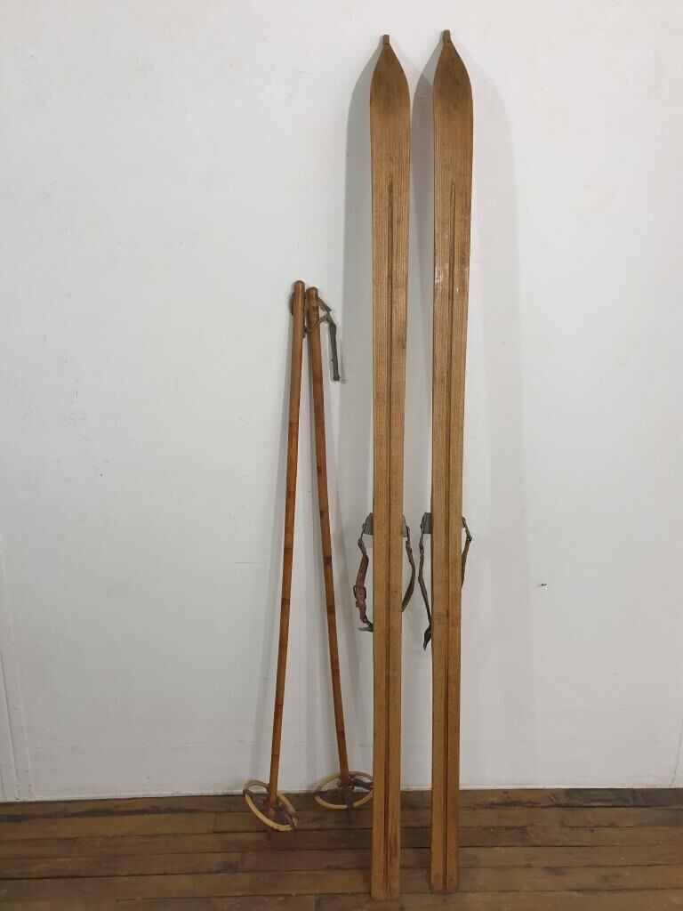 Old pair of wooden skis - vintage sport