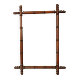 Antique Wooden Faux Bamboo Mirror Facet Cut France 58x78cm
