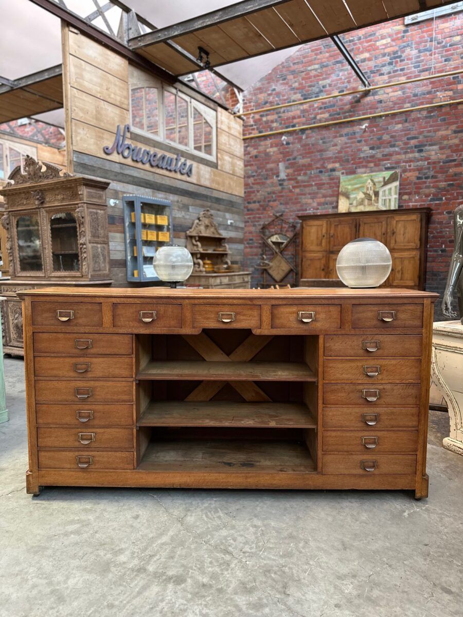 Early 20th-century oak hardware counter