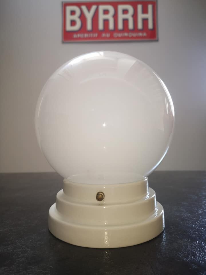 Ceiling lamp old opaline globe white base procelaine Art Deco Ø 15 cm