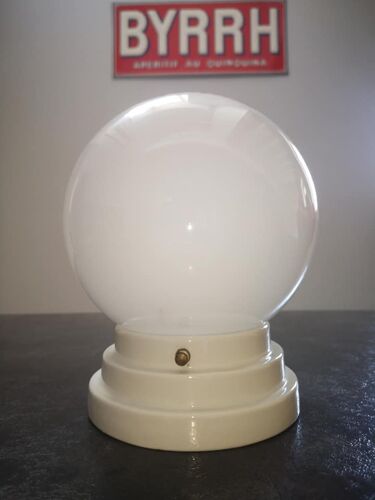 Plafonnier applique ancien globe opaline blanc socle procelaine Art déco Ø 15 cm