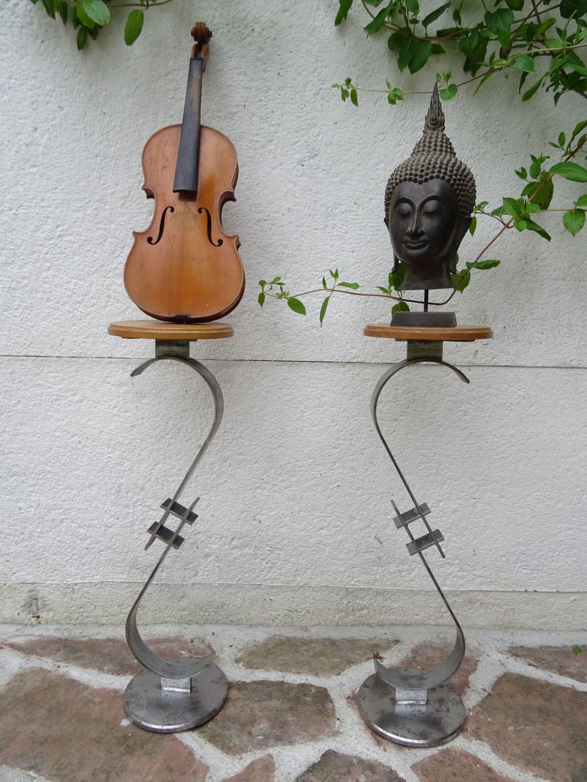 Pair of steel and oak selets