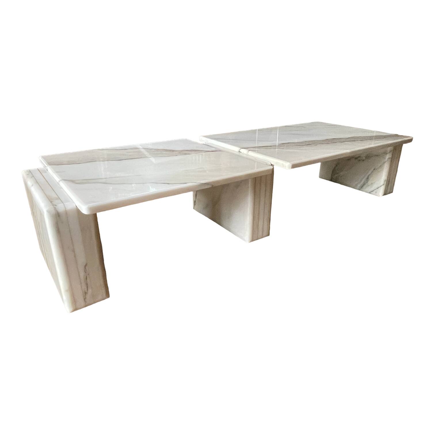 Table basse en marbre de carrare à 3 éléments modulables, design italien ca 1970
