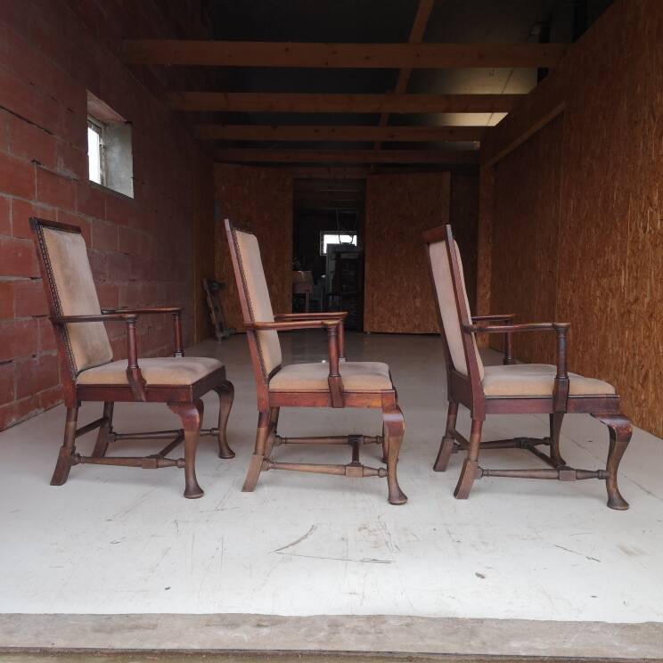 3 fauteuils chippendale en chêne massif, XIXème siècle