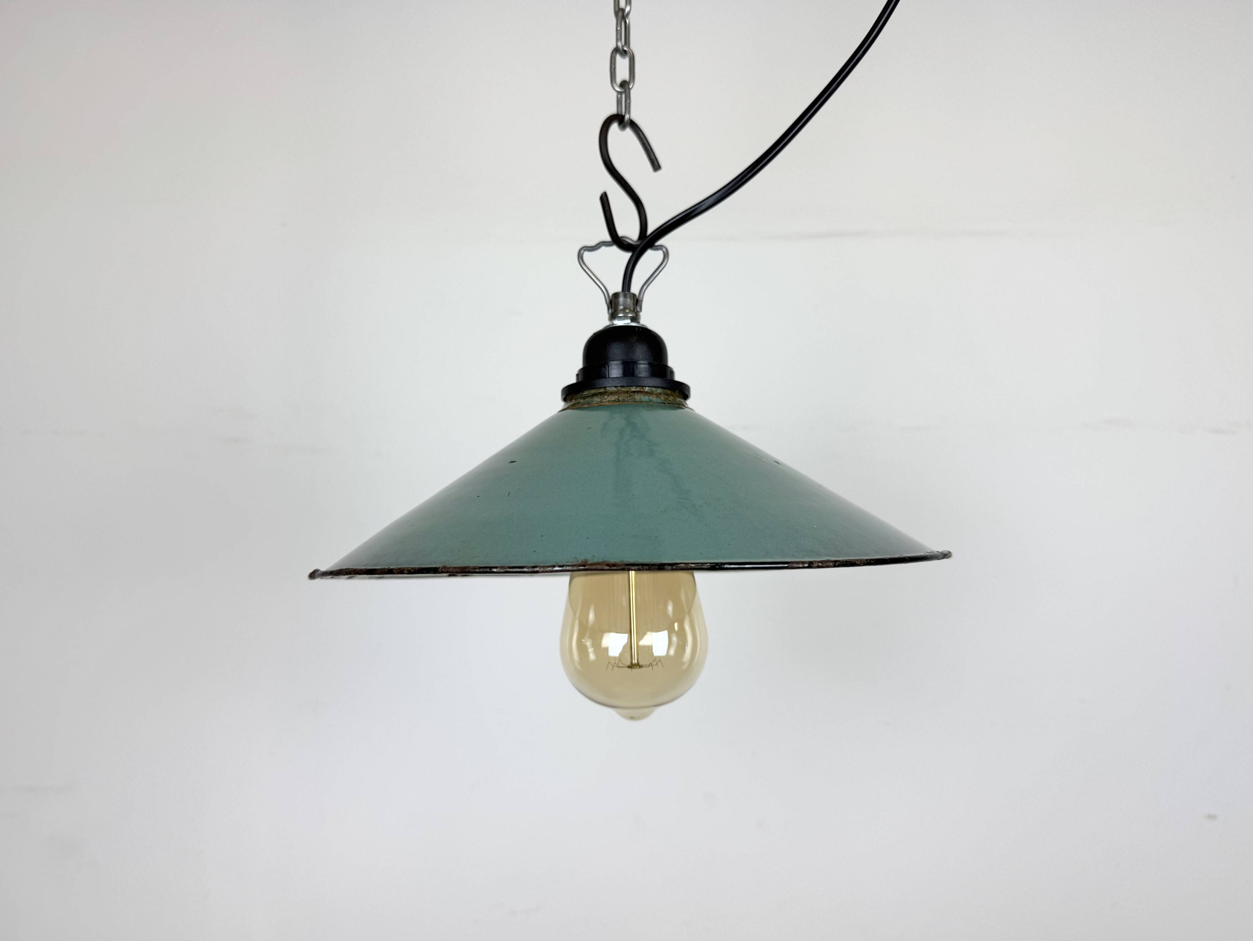Industrial Petrol Enamel Factory Pendant Lamp, 1960s