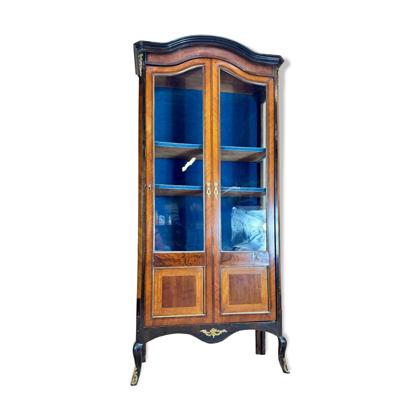 19th Century Transition Style Marquetry and Blackened Wood Display Cabinet