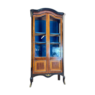 19th Century Transition Style Marquetry and Blackened Wood Display Cabinet