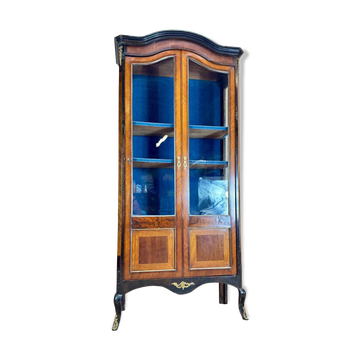 19th Century Transition Style Marquetry and Blackened Wood Display Cabinet