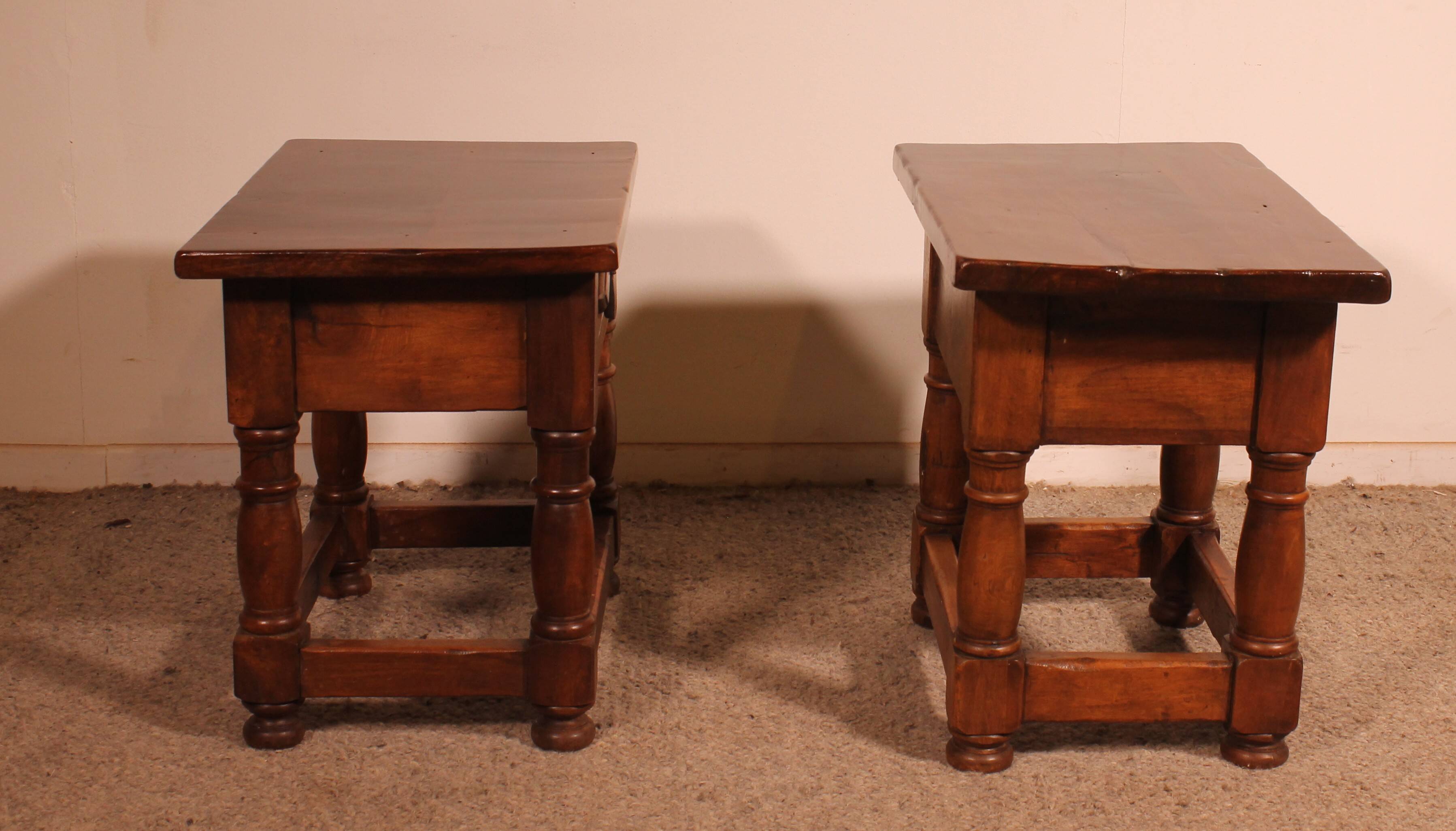 pair of Spanish walnut bedside tables