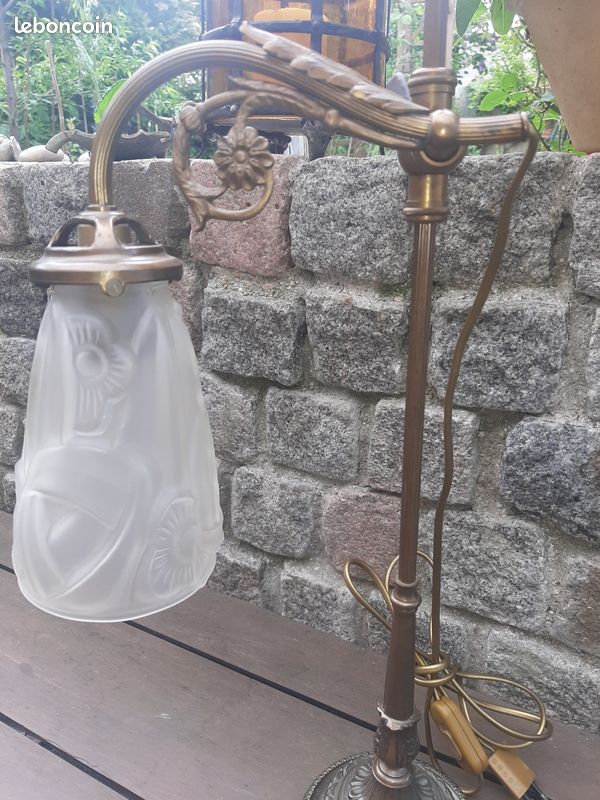 tulip lamp, articulated, art deco, bronze feet