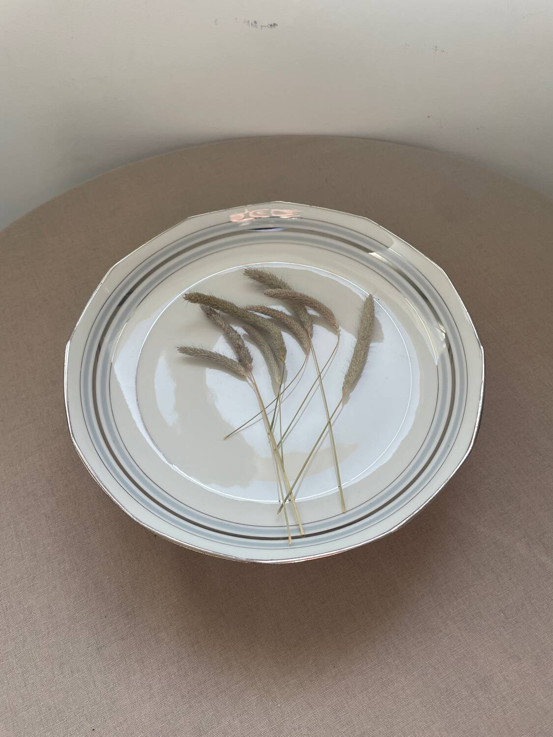 Shallow dish centrepiece French porcelain M&S silver trim